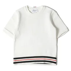 美品 THOM BROWNE トムブラウン ニット サイズ:0(XS) リブ編み トリコロールリブ 半袖 コットン ニット セーター MJS088A-04447100 Tシャツ ミドルゲージ ホワイト 白 トップス カジュアル シンプルのサムネイル