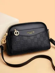 バッグ レディース ショルダーバッグ 新作 ファッション レディース ショルダーバッグ、PU 防水素材製、文字テクスチャープリントデザインの四角いバッグ、調節可能な長めのショルダーストラップ、レトロエレガントなショ