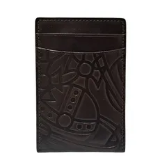 未使用 ヴィヴィアンウエストウッド マネークリップ カードケース オーブ エンボス レザー 牛革 ダークブラウン メンズ パスケース ヴィヴィアン Vivienne Westwood