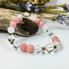 水晶×クラック水晶×ジェイド(ピンク) パワーストーン ブレスレット 8mm レディース 女性  数珠ブレス 開運 プレゼント ギフト  [8]