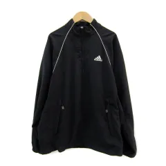 アディダス adidas ゴルフウエア ウインドブレーカー ミドル丈 プルオーバー ハーフジップ ロゴ刺繍 M 黒 ブラック /SY44