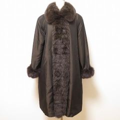 レオナール フォックスファー 袖ファー 中綿コート シルク 裏地花柄 M