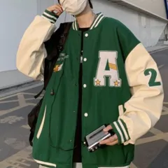 韓国 メンズ スタジャン 古着風 アウター ジャケット ブルゾン グリーン 人気