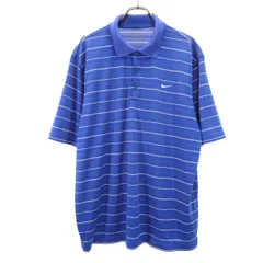 NIKE GOLF ナイキゴルフ ボーダー柄 半袖 ポロシャツ XL ブルー メンズ 古着