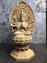 新作 極上の木彫 木彫仏像 千手観音菩薩 観音像 檜木 彫刻工芸品 仏師で仕上げ品のサムネイル