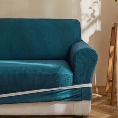 Size:2人掛け_Color:ピーコックブルー Topfinel ソファーカバー 2人掛け 肘付き 無地 北欧風 ストレッチ フィットタイプ 伸縮素材伸び良く 滑り止め 柔らかい 犬 猫 傷 防止 超便利 四季適用 (ピーコックブルー)