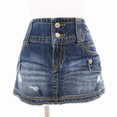 バーバリーブルーレーベル BURBERRY BLUE LABEL 美品 デニムミニスカート USED加工 ダメージ 裏地ノバチェック 切替 ホースロゴ 刺繍 38 インディゴ 青 /FF IBO63