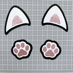 うちわ文字　ねこ耳　肉球①　パーツ　セット　ピンク