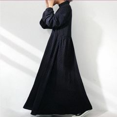ワンピース ドレス シフォン 長袖 プラスサイズ スタンドカラー ランタンスリーブ ロング丈 総柄 食事会 上品 人気 定番 おしゃれ シンプル 韓国ファッション レディース