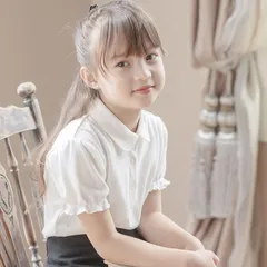 【リボン刺繍半袖】丸襟スムースブラウス TAK キッズ キャサリンコテージ