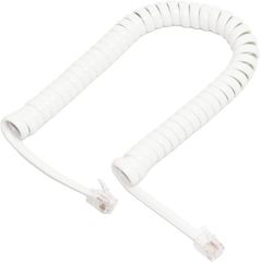 オーディオファン 受話器用カールコード クロス結線 RJ9 4極4芯 ホワイト 最長 100cm