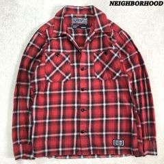 NEIGHBORHOOD オープンカラーシャツ 開襟シャツ ワークシャツ オンブレチェック ロングスリーブ 長袖 Sサイズ レッド 赤 ネイバーフッド