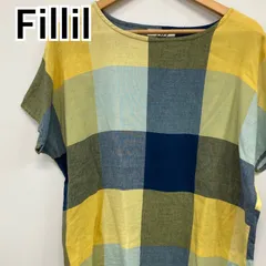 Fillil フィリル トップス 半袖  カットソー チェック柄 イエロー ネイビー レディース 【CT1874】のサムネイル