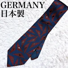 GERMANY ネクタイ 幾何学柄 ネイビー×ボルドー ジャガード織 日本製 used in Japan