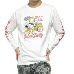 ベティーブープ ベティちゃん 服 tシャツ 長袖tシャツ メンズ 発砲プリント 星条旗 バイクライダー ベティー グッズ ベティ・ブープ Tシャツ ロンT 長袖 通販 キャラクター ホワイト betty boop M-XL