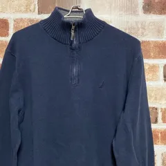 古着 US 90`s【NAUTICA】ノーティカ　メンズ 　紳士服　トップス　ニット　セーター　ハーフジップ　ジップアップ　コットン100%　ネイビー　ロゴ　オシャレ　シンプル