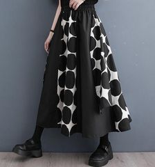 モード系  ドット  配色  大きいサイズ レディース スカート　個性 フリル  ロング　ドット　夏 秋 新品