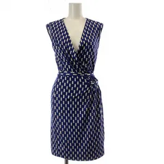 ダイアンフォンファステンバーグ DIANE von FURSTENBERG ラップワンピース ノースリーブ Vネック 絹 シルク ひざ丈 0 S 青 ブルー 白 ホワイト D5317001U12 ■PN /KW ■GY34のサムネイル