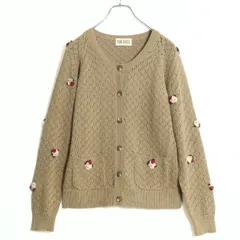 PINK HOUSE - 【美品】ピンクハウス★麦わら帽子モチーフ カーディガン 可憐！フラワーモチーフ 透かし編み　長袖ニット ベージュ系＊z12547 PINK HOUSE - 【美品】ピンクハウス☆麦わら帽子モチーフ