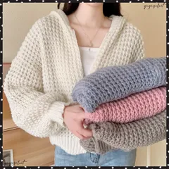 ニットパーカー 秋冬 カーディガン 韓国レディース おしゃれ フード付き ジップアップ ニットトップス 無地 ざっくりニット アウター ローゲージ 畦編みニットレトロニット羽織り ニットセーター大人 ニットフーディー春