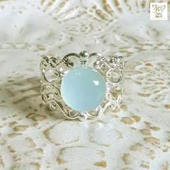 ✤天然石 アクアカルセドニー レクタングル ベゼル リング✤ ✤天然石 アクアカルセドニー レクタングル ベゼル リング✤