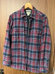 L.L.Bean ネルシャツ S レッド×ネイビー×ブルー フリース裏地付き