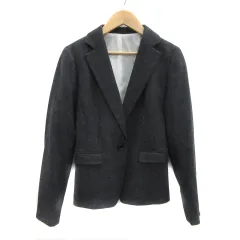 コムサイズム COMME CA ISM テーラードジャケット ショート丈 シングルボタン 総裏地 ヘリンボーン柄 ウール M ダークグレー 黒 ブラック /YS16 ■MO