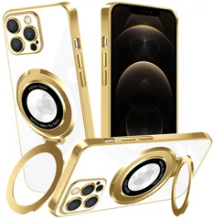 【人気商品】レンズ保護 薄型 Qi 耐衝撃 TPU 透明 多機能一体スタンド ワイヤレス充電対応 縦横両対応 カバー アイフォン12Pro iphone12pro MagSafe対応 クリア ケース 用 スマホケース（ゴールド） Pro 12 iPhone