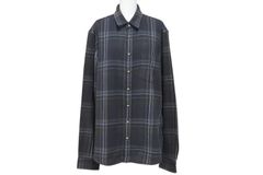 CHROME HEARTS クロムハーツ LOOSE END 長袖シャツ サイズL チェック柄 クロスボールボタン CHクロスレザーパッチ チャコール系 美品 中古 4b001886