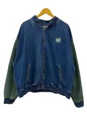 古着 デニムジャケット ブルゾン 刺繍 2XL ブルー グリーン メンズ/078