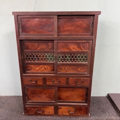 李朝家具 頭バンダジ ケヤキ無垢 民芸家具 小箪笥 欅 真鍮金具 R8YE342
