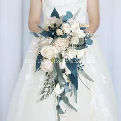 ウェディングブーケ ブライダルブーケ ブーケ ウェディング ブルー 青 アンティーク風 ガーデンウェディング 前撮り 二次会 披露宴 海外挙式 お洒落 豪華 可愛い フラワー 花嫁 造花 花束 ガーリー 結婚式