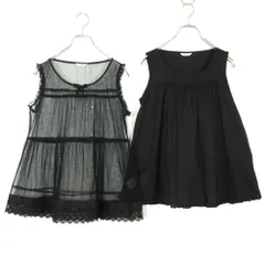 ピンクハウス★ドット付きレースのブラウス ノースリーブ 黒系 ミニリボンいっぱい♪インナー付き♪z14673