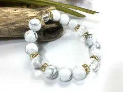 パワーストーン ブレスレット ハウライト 水晶 12mm  （ゴールド）メンズ・レディース　男性・女性　数珠ブレス　開運  ハンドメイド  [I]