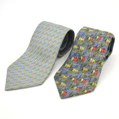 HERMES / エルメス ◆馬 ホース チェーン 総柄 ネクタイ 2本セット シルク100％ 絹 古着コーデ  ブランド