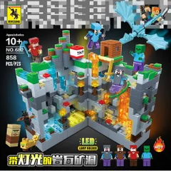 レゴ互換ブロック　マインクラフト岩石鉱洞　８５８ピースライトブロック付き　外箱有のサムネイル