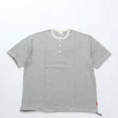 Healthknit ヘルスニット Narrow Border Jersey Wide Henleyneck S/S　NATURAL/BLACK ナローボーダー ジャージーヘンリーネック 半袖Tシャツ