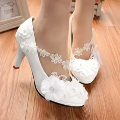 ☆ 8cmヒール ☆ 39(24.5cm) ☆ パンプス ウエディングシューズ レディース パンプス 結婚式 ヒール ウェディングシューズ パーティーパンプス 靴 フォーマルシューズ 白 ストラップ ホワイト ブライダルシューズ 花嫁 パーティパンプス