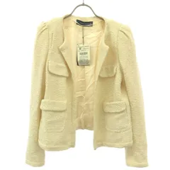 未使用 ZARA WOMAN ザラウーマン ツイード ノーカラージャケット M アイボリー フォーマルジャケット タグ付き レディース 古着