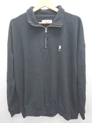 ◇ ⊇ U.S.POLO ASSN. ユーエスポロアッスン ハーフジップ 薄手 長袖 プルオーバー トレーナー サイズM ブラック メンズ E  【1411130009068】