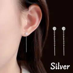シルバー 1粒 ストーン キラキラ アメリカン チェーン ピアス