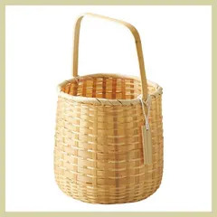 『竹』持ち手付き丸タイプバスケット（かごバッグ・湯かご）「15×15cm」　※ハンドル,ボックス,ケース,レトロ,リーズナブル,バリエーション,和風,小物入れ,収納,ハンギング,フック,吊り下げ,引っ掛け,複数値引き,割引