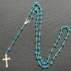 N047-c ロザリオ ネックレス ペンダント メンズ レディース ユニセックス ロング 十字架 クロス ビーズ 聖母マリア シンプル アクセサリー おしゃれ お洒落 かっこいい ロザリー Y字 男性 女性 新品 首飾り アクセント 上品 スタイリッシュ