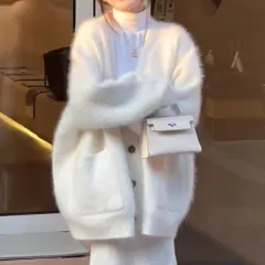 ☆ ホワイト ☆ カーディガン トップス フェザーヤーン mmcdg803e カーディガン フェザーヤーン ミドル丈 羽織り 羽織 長袖 厚手 Vネック ゆったり ミドル 体型カバー 冬 カジュアル レディース 婦人服 アウター おしゃれ 防寒対策