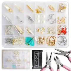 【特売】紗や工房 アクセサリーパーツ ハンドメイドキット パーツ＆工具 39種 (ゴールド/シルバ－/パール/チャーム) 手作りキット 大人向け アクセサリーキット スターターセット 初心者セット 金具セット 収納ケース付き