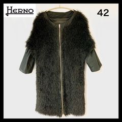 【HERNO ヘルノ】七分袖　シャギー　レーヨン　ジャケット　レディース　黒　ブラック　42
