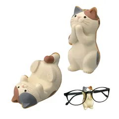 Archnote 猫 スマホスタンド かわいい スマホ立て 可愛い 卓上 メガネスタンド メガネ立て メガネ置き 携帯スタンド 三毛猫 [三毛猫セット]
