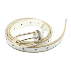 【超美品】ルコック 細ベルト 白×ベージュ エナメル バックルゴールド レディース  ゴルフウェア le coq sportif