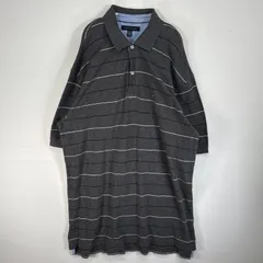 古着 トミーヒルフィガー TOMMY HILFIGER 鹿の子 半袖 ポロシャツ ロゴ 刺繍 大きいサイズ ボーダー XXL  グレー系 マルチカラー メンズ