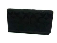 ■美品■ COACH コーチ シグネチャー キャンバス×レザー 二つ折り 長財布 ウォレット 札入れ メンズ ブラック系 DY0382